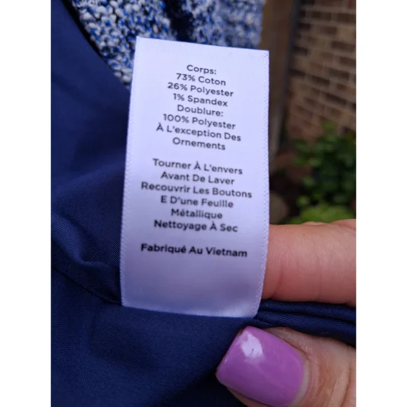 💕EUC TALBOTS Tweed Jacket, Blazer, SZ.10 Navy Blue White Silver - Picture 11 of 12